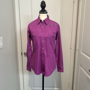 Cowgirl Hardware Purple Rhinestone Pistol‎ Western Shirt Medium Rodeo Pearl Snap